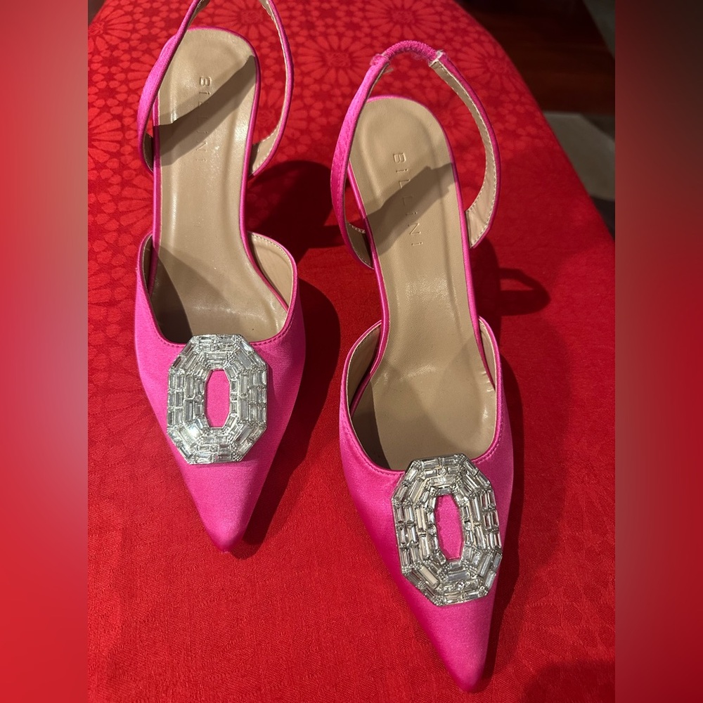 Billini Elegant Fuchsia Satin Heels with Crystal Embellishment